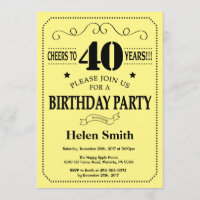40th Birthday Invitation Black and Yellow