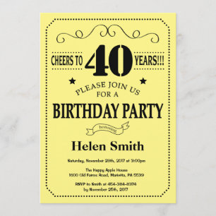 40th Birthday Invitation Black and Yellow