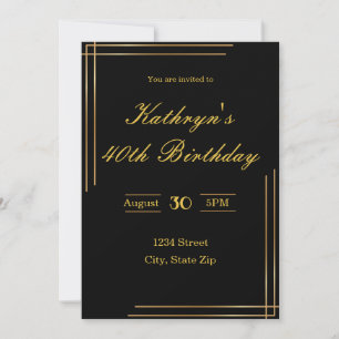 40th Birthday Invitation – Black & Gold   Elegant