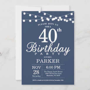 40th Birthday Invitation Blue