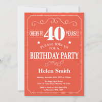 40th Birthday Invitation Burgundy Orange and White
