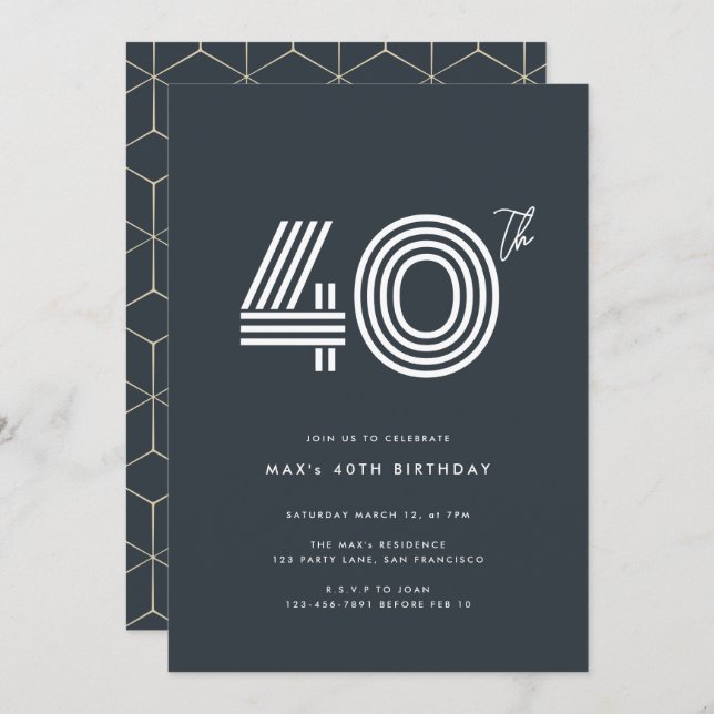 40th Birthday Invitation Dark Minimal (Front/Back)