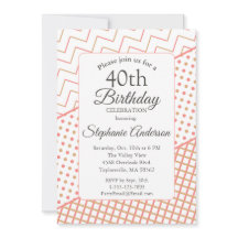 40th Birthday Invitation Elegant Coral Geometric