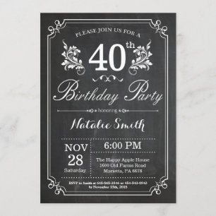 40th Birthday Invitation Floral Chalkboard