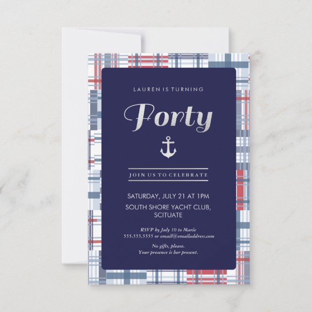 40th Birthday Invitation - Forty, Nautical Summer (Front)