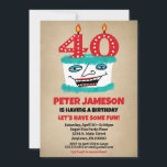 40th Birthday Invitation Funny Cake Casual Mens<br><div class="desc">A funny cartoon birthday cake 40th birthday invitation for a husband,  friend,  father or grandad or ladies,  too!</div>