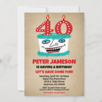 40th Birthday Invitation Funny Cake Casual Mens