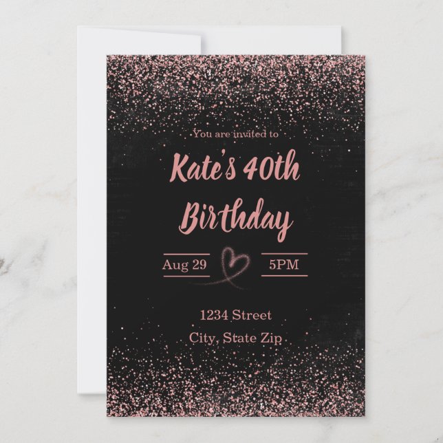  40th Birthday Invitation Glitter Confetti | Pink (Front)