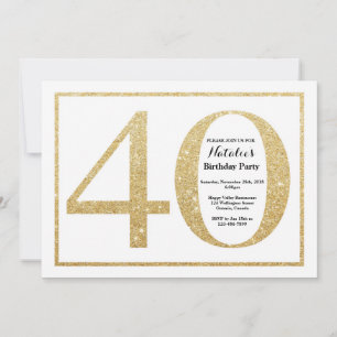 40th Birthday Invitation Gold Glitter