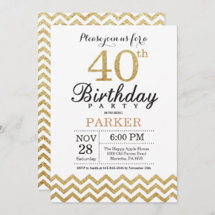 40th Birthday Invitation Gold Glitter