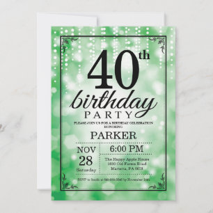 40th Birthday Invitation Green Glitter