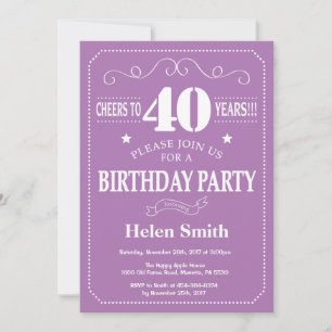 40th Birthday Invitation Purple and White