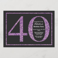 40th Birthday Invitation Purple Glitter Chalkboard