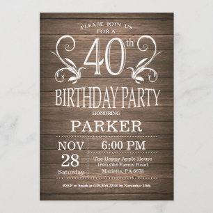 40th Birthday Invitation Rustic Wood Floral