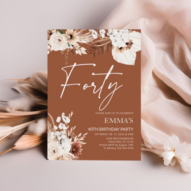 40th Birthday Invitation Terracotta Boho Pampas  (Creator Uploaded)