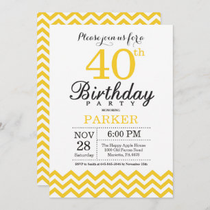 40th Birthday Invitation Yellow Chevron
