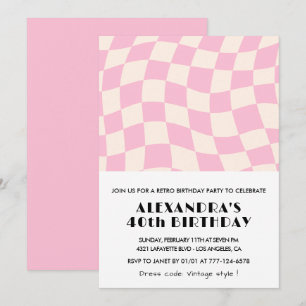 40th birthday invitations Chequered Retro Pink 