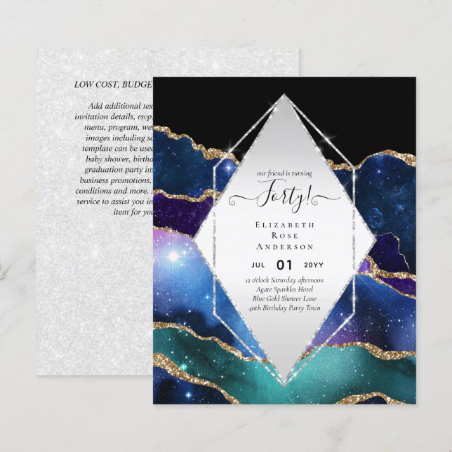 40th Birthday Invitations Glamour Girly Modern FUN (Front/Back)