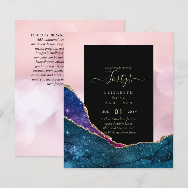 40th Birthday Invitations Glamour Girly Modern FUN (Front/Back)