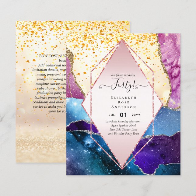 40th Birthday Invitations Glamour Girly Modern FUN (Front/Back)