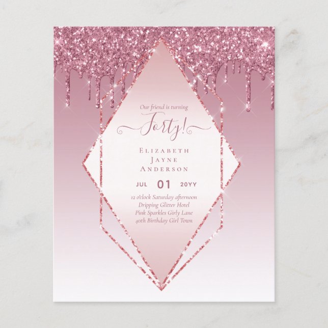 40th Birthday Invitations HER Girly Glamour Glitte Flyer (Front)