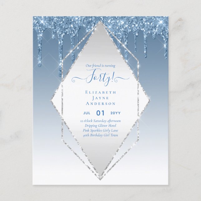 40th Birthday Invitations HER Girly Glamour Glitte Flyer (Front)