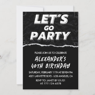 40th birthday invitations Men Black White