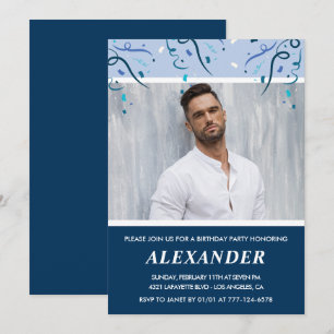 40th birthday invitations Men Photo Navy Blue
