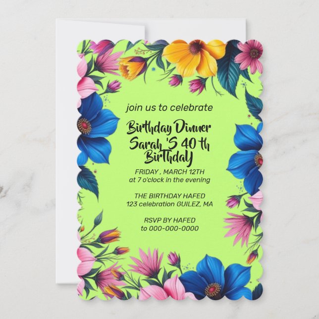 40th Birthday Invite Digital, Editable Template  (Front)
