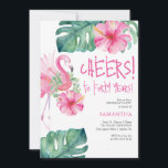 40th Birthday Invites Watercolor Pink Flamingo<br><div class="desc">Celebrate in tropical style with this 40th birthday invite, perfect for fun and festive party ideas for a 40th! Designed with a hand-painted pink flamingo and lush tropical palm leaves, this birthday party invitation template sets the stage for a vibrant celebration. The playful phrase “Cheers to Forty Years” makes it...</div>