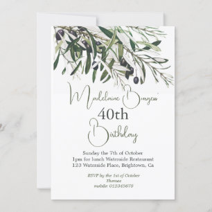 40th Birthday Italian Olive Branch Elegant Invitation