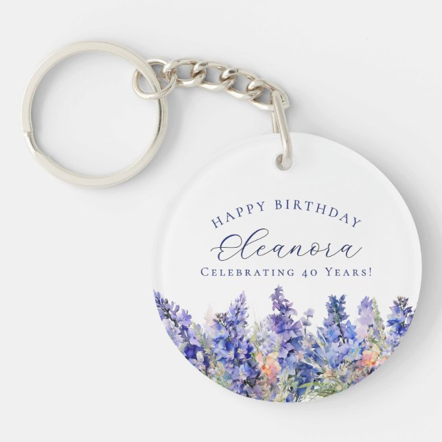 40th Birthday July Birth Flower Gift Custom Key Ring (Front)
