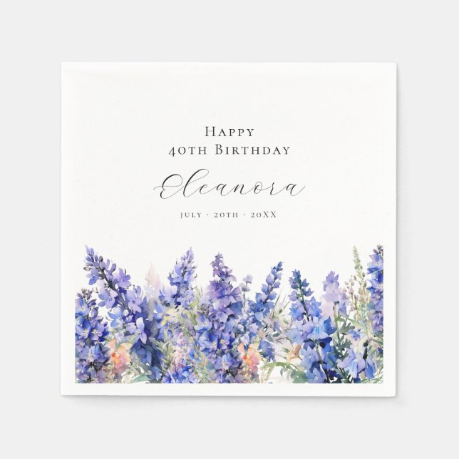 40th Birthday July Birth Flower Larkspur Custom Napkin (Front)