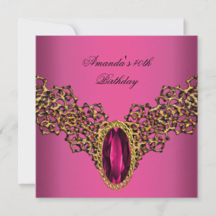 40th Birthday Lace Pink Gold Wild Jewel Invitation