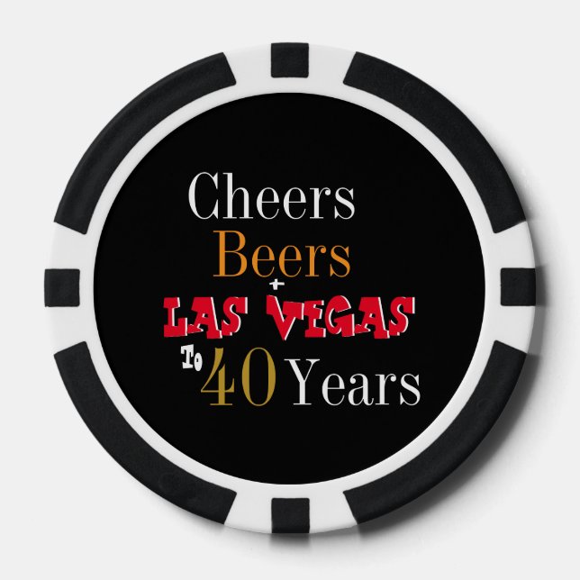 40th Birthday Las Vegas Cheers and Beers Party Poker Chips (Front)