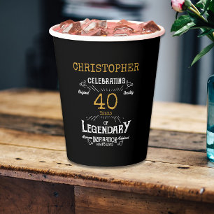 40th Birthday Legendary Black Gold Retro Paper Cups