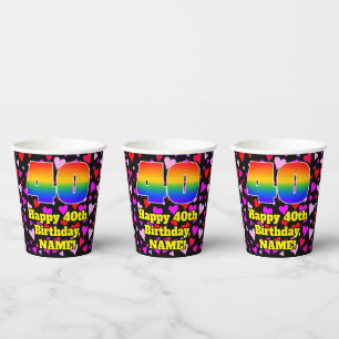 40th Birthday: Loving Hearts Pattern, Rainbow 40 P Paper Cups