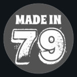 40th Birthday Made in 79 Typography Black Classic Round Sticker<br><div class="desc">Get ready to celebrate turning 40 with this MADE IN 79 40th birthday party favour sticker.</div>