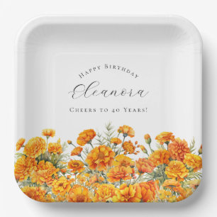 40th Birthday Marigold October Birth Month Flower Paper Plate