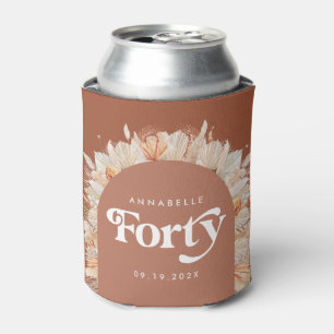 40th birthday modern arch pampas grass terracotta  can cooler
