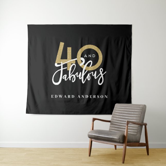 40th birthday modern black and gold stylish tapestry (In Situ (Horizontal))