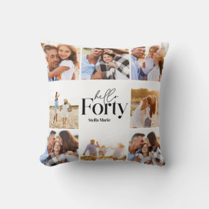40th birthday modern black white photo collage cushion