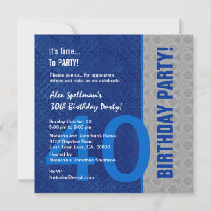 40th Birthday Modern Blue and Silver S301 Invitation