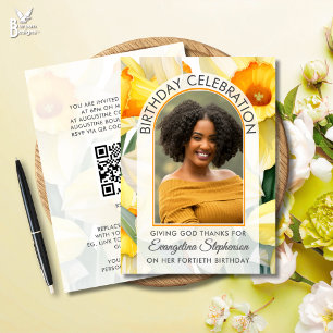40th Birthday Modern Floral DAFFODILS Photo Invitation