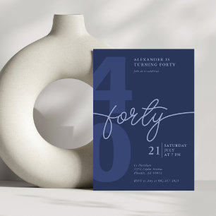 40th Birthday Modern Minimalist Navy Invitation