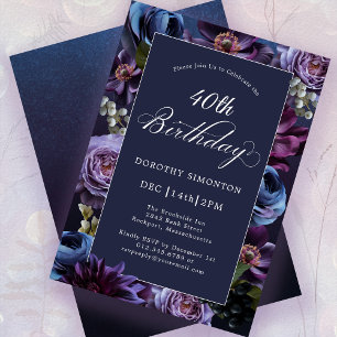 40th Birthday Moody Purple Flower Invitation