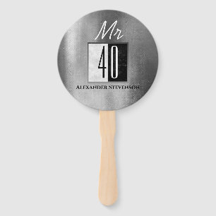 40th Birthday , Mr 40 , Black and White Hand Fan