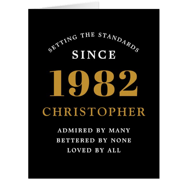 40th Birthday Name 1982 Black Gold Elegant Card (Front)