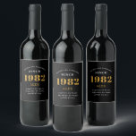 40th Birthday Name 1982 Black Gold Elegant Chic Wine Label<br><div class="desc">A personalised elegant wine label that is easy to customise for that special occasion.</div>