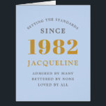 40th Birthday Name 1982 Blue Elegant Chic Card<br><div class="desc">A personalised elegant birthday card that is easy to customise for that special occasion.</div>